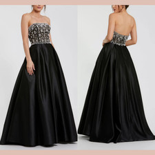 NWT Mac Duggal [ 14 ] 2225 Strapless Embellished Top Satin Ballgown Black S2038