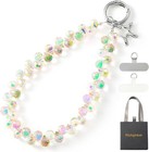 New ListingBeaded Phone Lanyard with Wrist Strap, D-Crystal Ab Charm Keychain