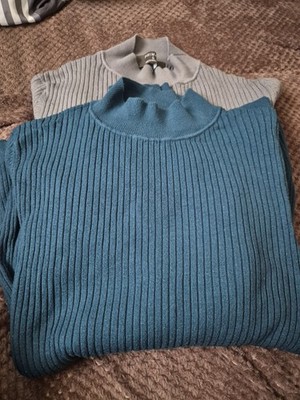 2x Primark Damen Feinstrick Rippstrick Pullover L Blau Grau Stehkragen