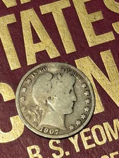 1907-S Barber Silver Half Dollar better date vg