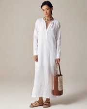 NEW J Crew Womens Cabana Linen Maxi Tie Belt Split Neck Dress White M $168 NWT