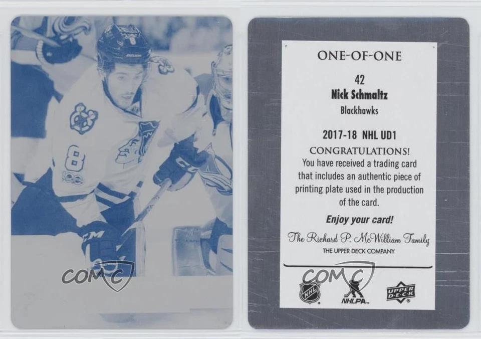 2017-18 Upper Deck Printing Plate Cyan 1/1 Nick Schmaltz #42 0c6 - Image 3 of 3