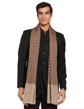 Men's Brown Wool Shawl Scarf Reversible Stole Checkered Design Winter Wrap