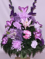 XL Handcrafted 360 Degree Lavender Mixture Cemetery Vase Flower Arrangement-