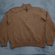 Polo Ralph Lauren Sweater Mens Brown Knit Pullover 1/4 Zip Preppy