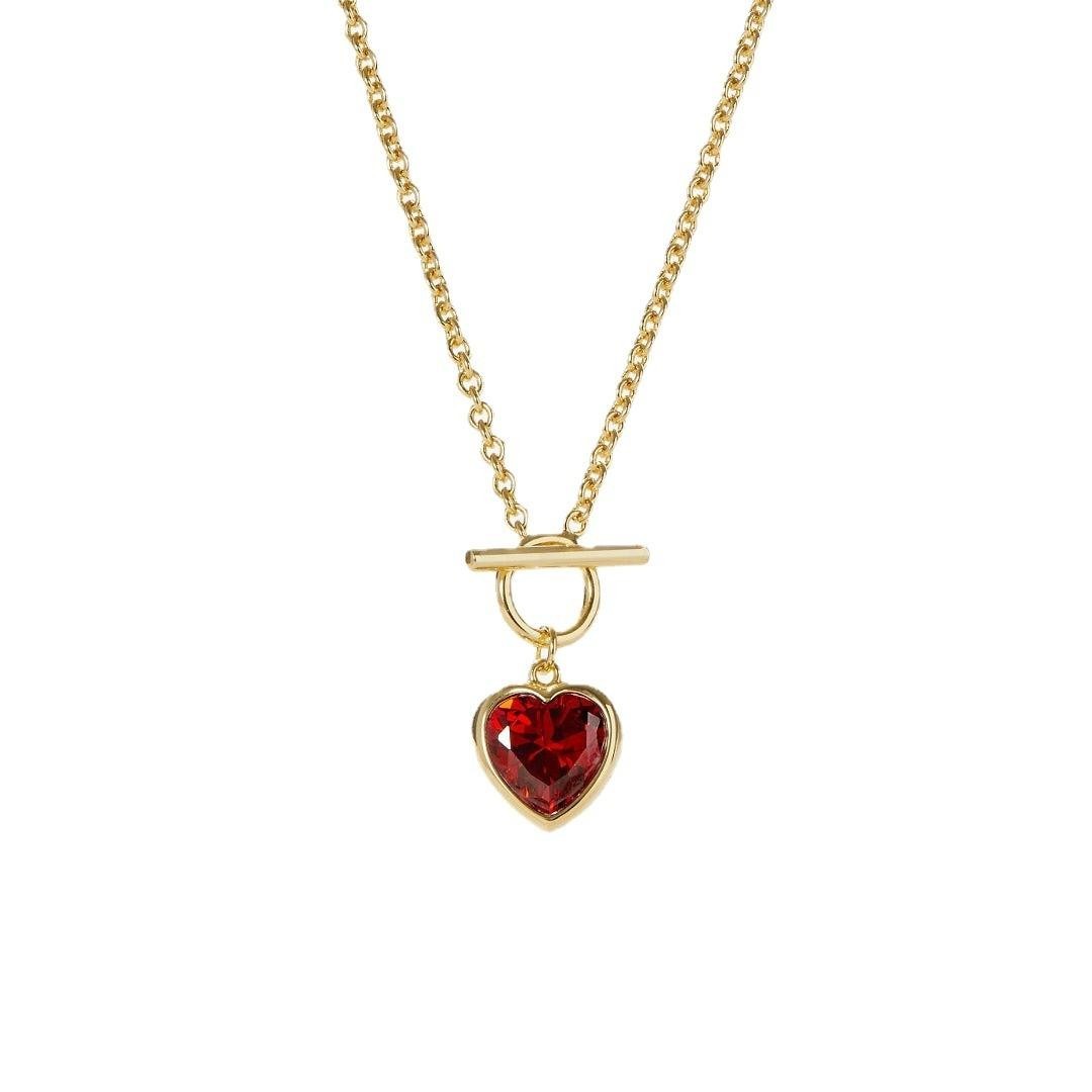 Gold Plated Red Garnet Heart love Pendant Handmade Romantic Gift For Her