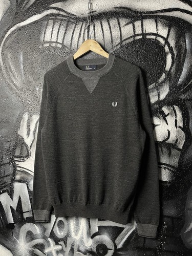 Fred Perry Knit Crew Neck Sweater Dark Grey Embroidered Logo Sweat Men’s Size M