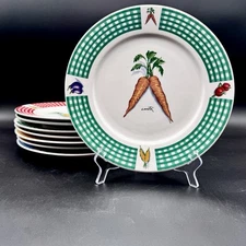 Tabletops Unlimited FRESH VEGETABLES 10 7/8” Dinner Plates Set/8 Gingham Check