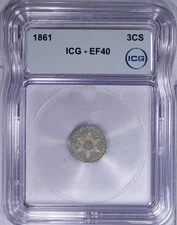 1861 Three Cent Silver 3C ICG EF40 XF40