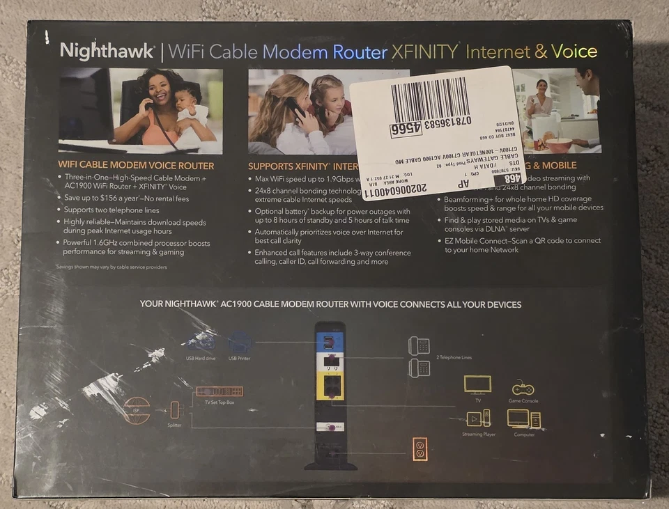 Netgear Nighthawk C7000 Modem Router Combo AC1900 WiFi DOCSIS 3.0 SEALED - Image 2 of 3