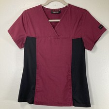 Melrose Scrubs With Style Scrub Top Women s Small Burgundy Black Sides Stretch