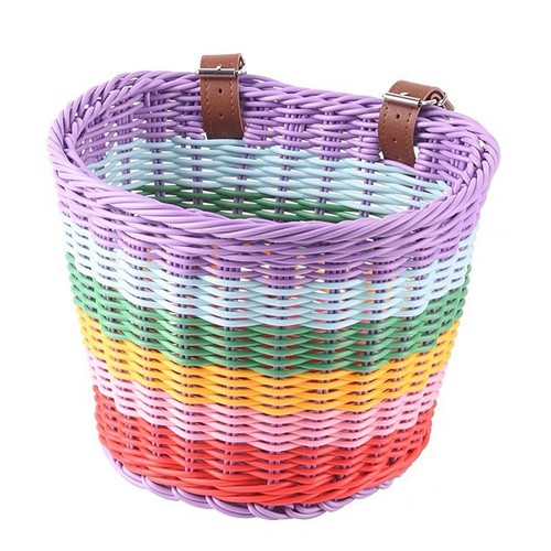 Rainbow Bicycle Front Basket Handwoven Kid Adult Bike Handlebar Carrier Bag Tote - Picture 2 of 10