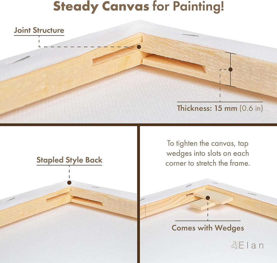 Elan Stretched Canvases 50x60 CM, 6Pack Canvases for Painting