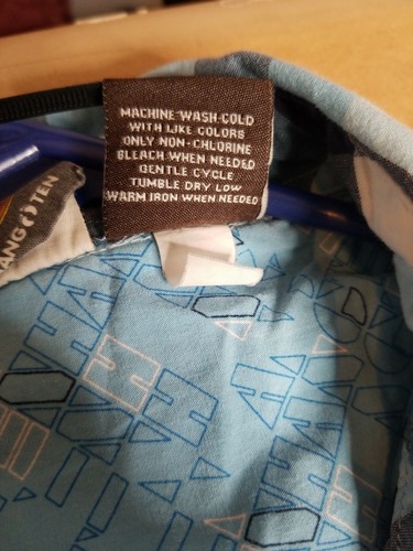Vintage Hang Ten Shirt Blue Plaid Pearl Snap Short Sleeve Pockets Youth Size XL - Picture 7 of 7