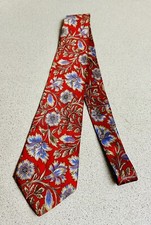 GEOFFREY BEENE Floral Tie Necktie Red Beige Blue Silver Silk 3.5 X 56