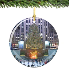 Rockefeller Center Christmas Ornament, Christmas Tree Porcelain 2.75' Double Sid