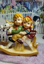 ❤ Vint Napco Lefton Era ADORABLE Boy & Girl  Rocking Horse AMOST HEAR EM GIGGLE❤