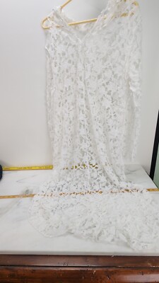 White Knit Top Hi Low Crochet? XL Polyester Long Sleeve D20