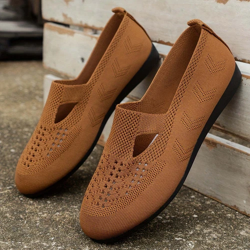 Women's Knitted Flat Shoes Solid Sandals Ladies Color Hollow Out Slip On Shoes - Bild 4 von 17