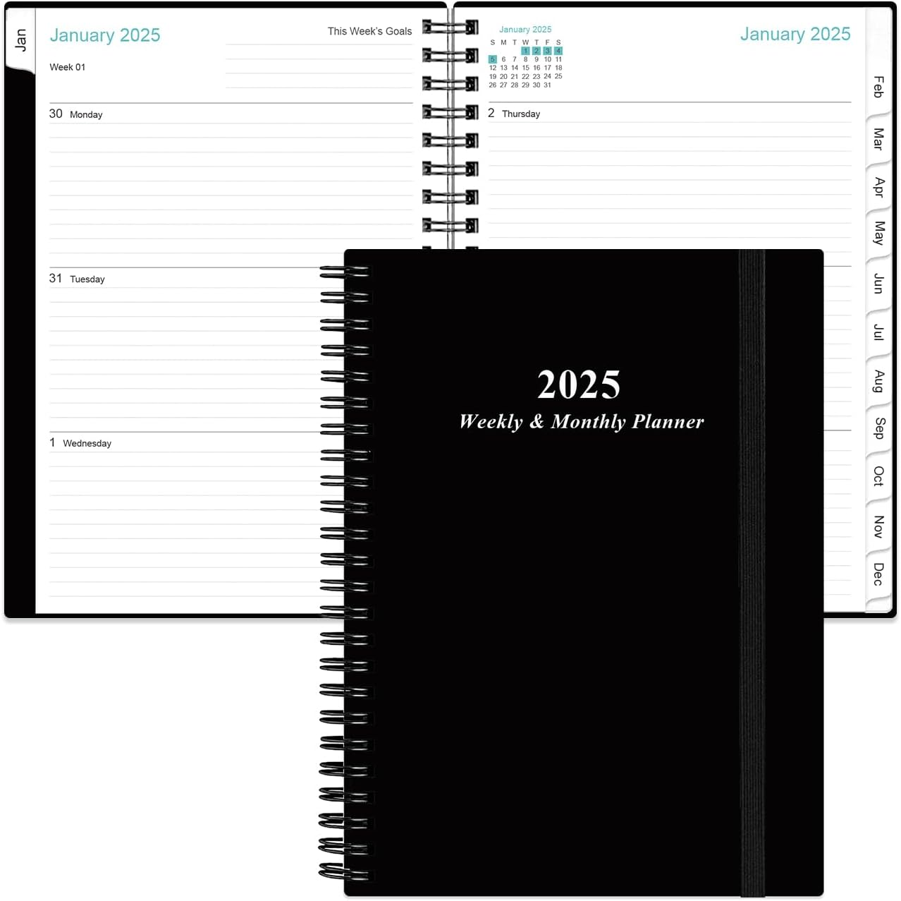 2025 Planner - A5 Weekly & Monthly Planner Spiral Bound, January 2025 - December