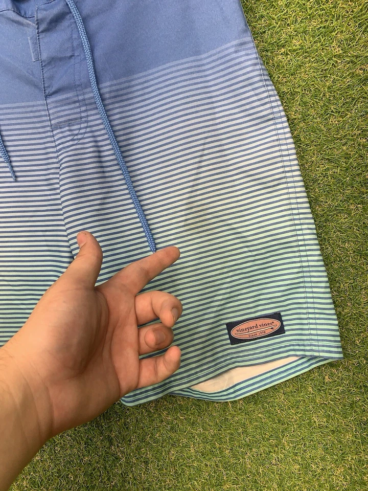 Pantalones Cortos de Rendimiento Vineyard Vines Para Hombres 28 Azul Golf Preppy Traje de Baño Rayas Y2K Foto 4 de 4