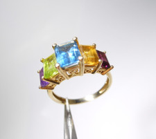 14k SOLID YELLOW GOLD RAINBOW MULTI STONE GEMSTONE COCTAIL RING SIZE 8