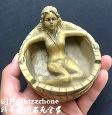 Brass Naked Beauty Girl Ashtray Sculpture Figurine Woman Erotic Art Home Decor