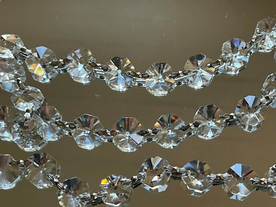 3.3 FEET CHANDELIER CRYSTAL BEAD CHAIN Prism Parts AAA 30% Lead K9 14mm Silver