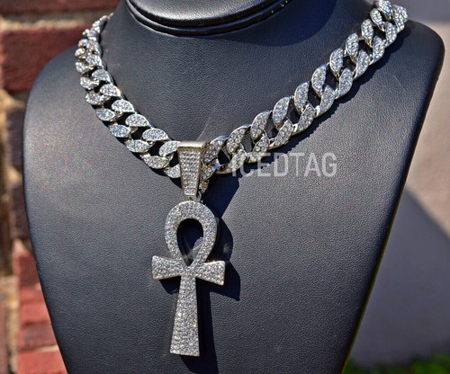 JUEGO COMBINADO DE COLLAR CUBANO HELADO HIP HOP JUMBO PARA HOMBRE, MIAMI BLINGED OUT - Imagen 11 de 12