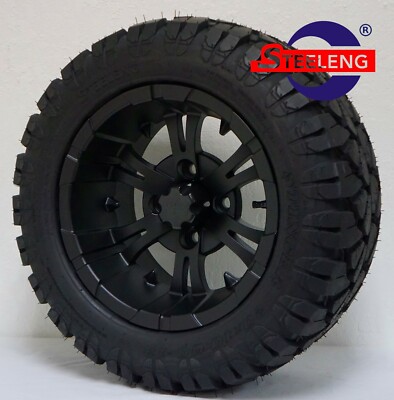 GOLF CART 12'' MATT BLACK VAMPIRE WHEELS and 20'' STINGER ALL TERRAIN DOT TIRES 