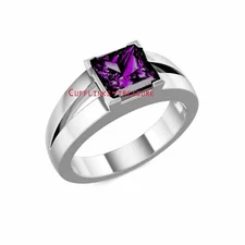 Natural Amethyst  Gemstone with 925 Sterling Silver Ring For Men's 