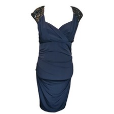 Adress Navy Sweetheart Bodycon Dress With Sequin Shoulders Womens Size UK 14