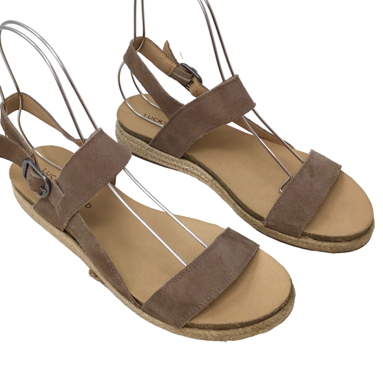 Sandalias Alpargata Lucky Brand Gadine Gamuza Cuero Tostado Talla 9.5 Hebilla Boho