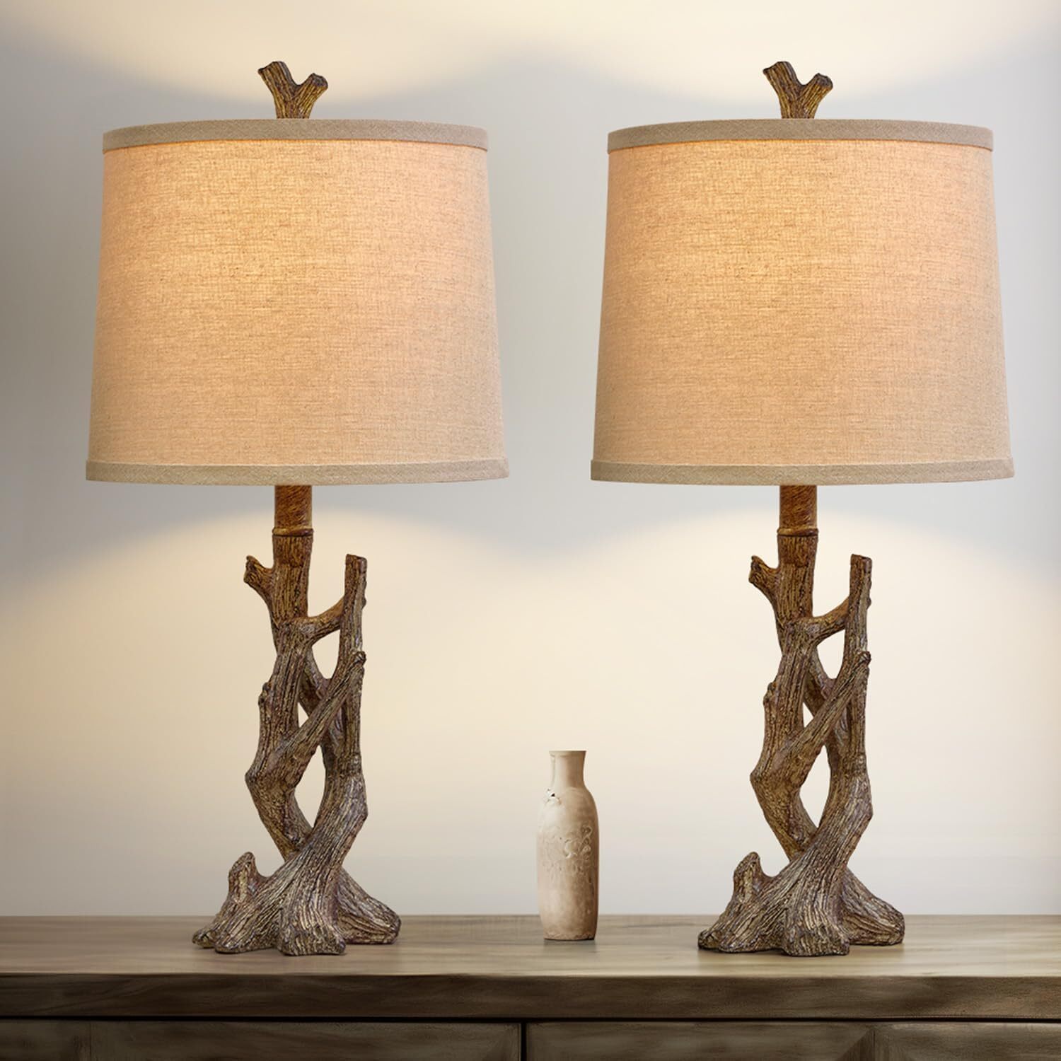 23 Inch Rustic Farmhouse Table Lamp for Nightstand Country Cottage Decor