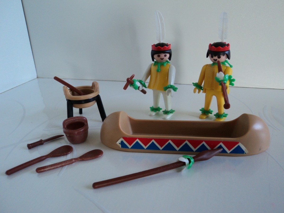 Set Playmobil Vintage Western Indiens 3328 De 1985 - Occasion Avec Canoë Et Accessoires