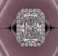 4.90CT Radiant Lab Grown/CVD Diamond Split Shank Halo Engagement Ring 14k Gold