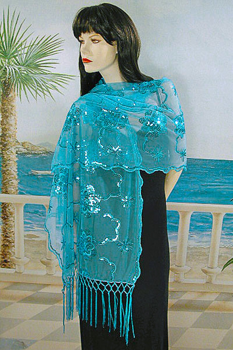 blue sequin shawl
