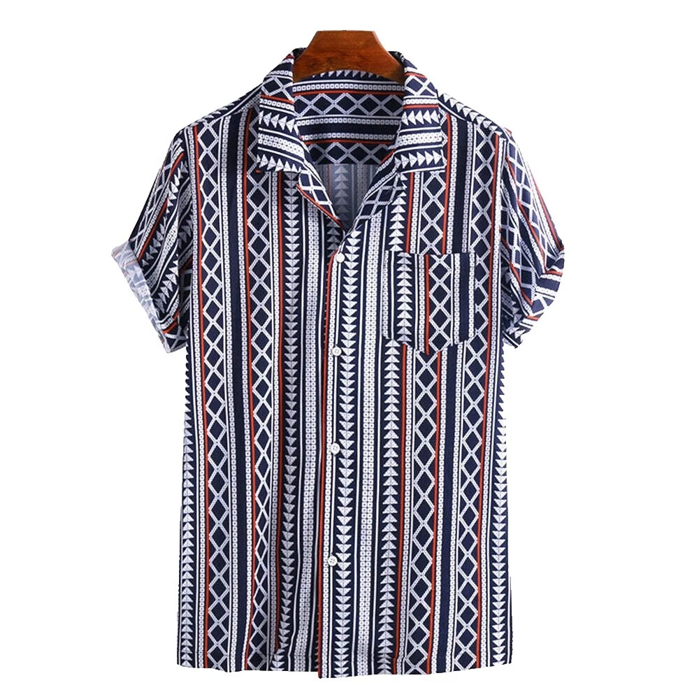 Cotton Striped Hawaiian Casual Button-Down Shirts for Men