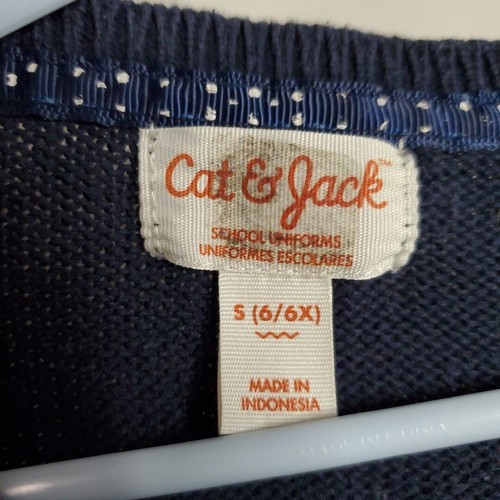 Girls Cat & Jack School Uniform Navy Blue Button Up Cable Knit Cardigan S 6 6X - Picture 3 of 6