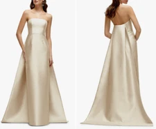 Alfred Sung Satin Twill Column Gown Dress & Removable Train  Sz 12   $295  *1734