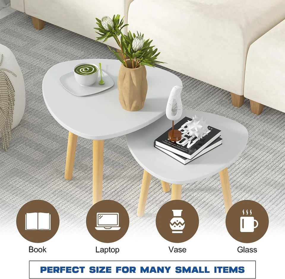 Set of 2 End Table Sofa Side Table Living Room White - Image 3 of 4