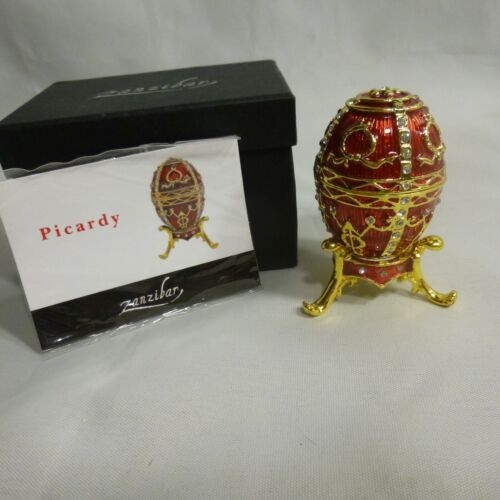 ZANZIBAR Picardy Jeweled Russian Faberge' EGG w stand / Trinket Box - NIB