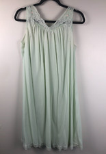 VTG 50s 60s Shadowline Seafoam Green Chiffon Embroidered Flower Nightgown M