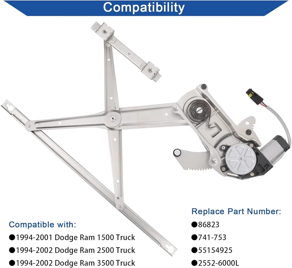 Front Driver Side Window Regulator W/ Motor For 1994 - 2001 Ram 1500 2500 3500 Foto 2 de 4
