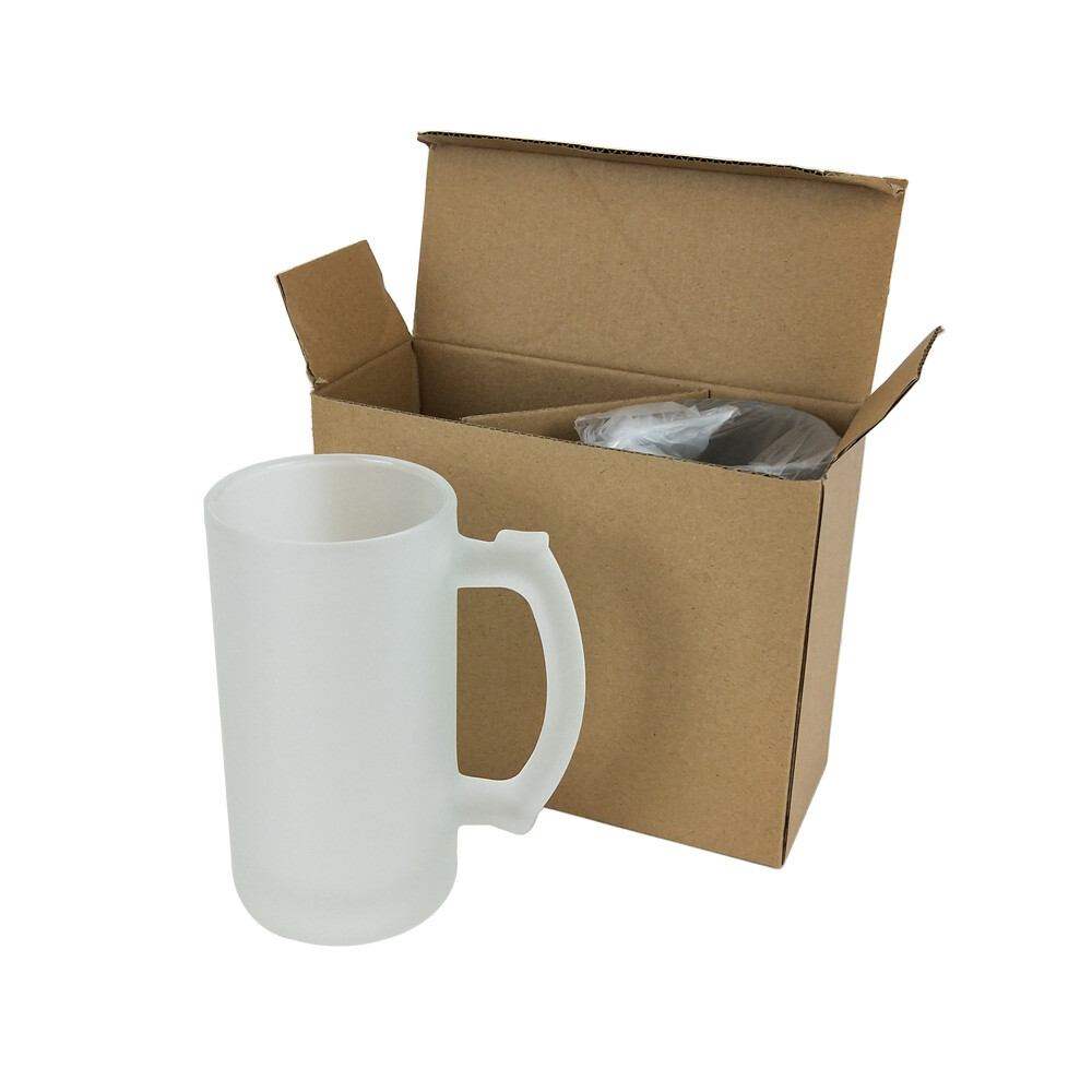2 x Large 475ml 16oz Sublimation Blank Frosted Glass Beer Steins Mugs