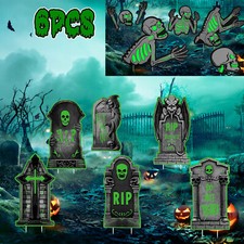 Halloween Decor Outdoor Yard Signs - 6pcs Scary Skeleton Yard Signs with Stakes