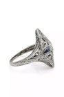 18K White Gold Old Euro Diamonds & Sapphires Die Struck Ring — photo 5