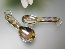 Vintage 925 silver salt spoon cute double open heart fatter handle handmade pend