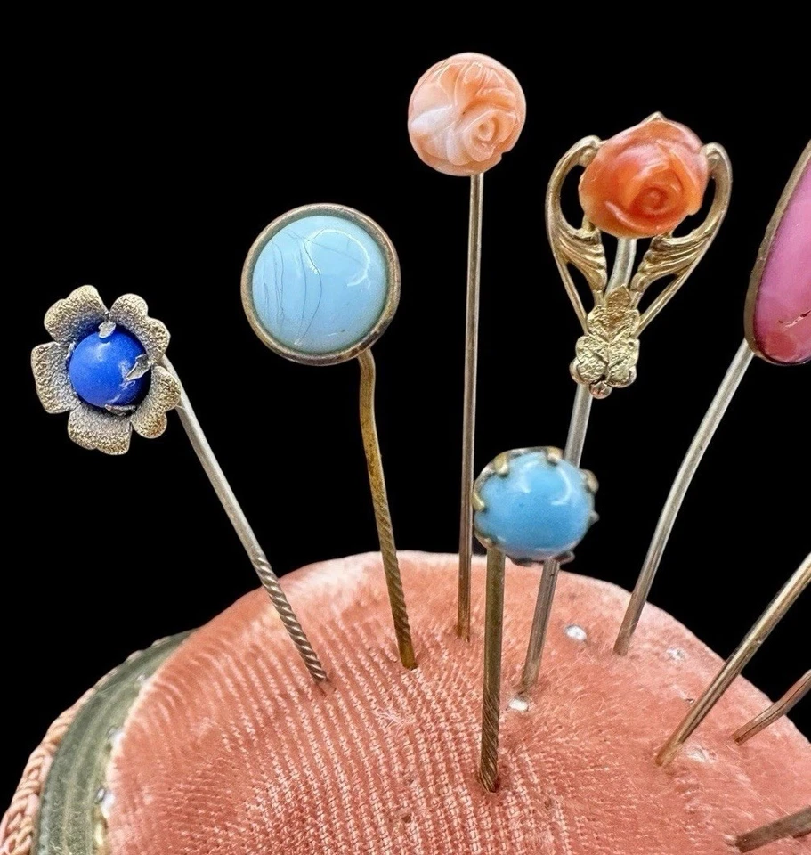 Lote de 10 prendedores de palo antiguos y de colección estrella zafiro coral? Art Glass Seashell GF + Foto 4 de 4