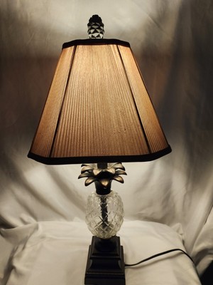 Vintage Brown/ Clear Glass Pineapple Table Lamp With Fabric Shade~22 in Tall 